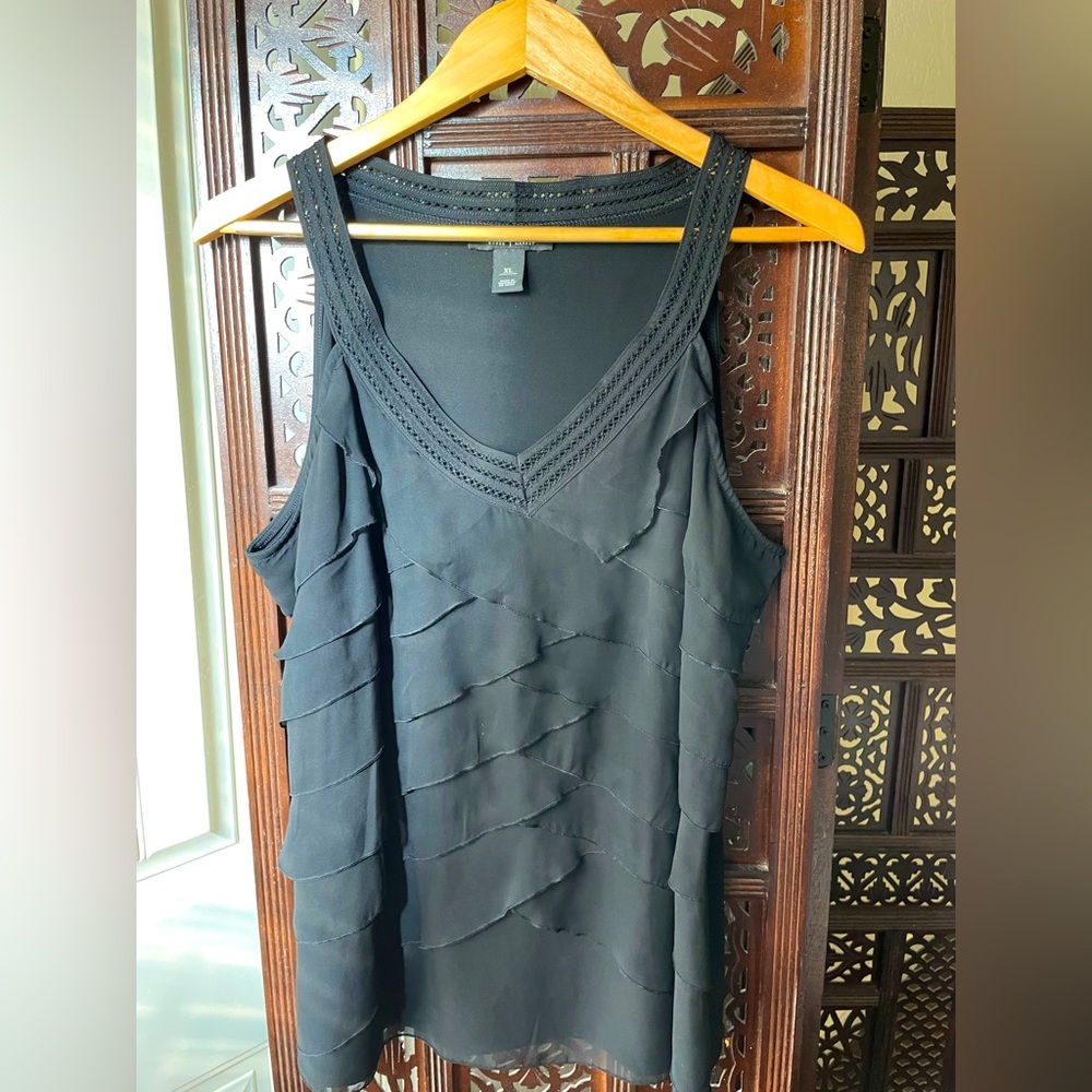 Black Layered Ruffled Tank Top